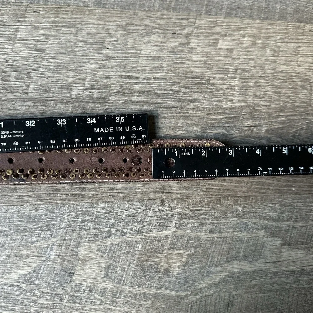 amsterdam heritage Brown leather belt Blue Metal Studs Sundance Catalog 85
